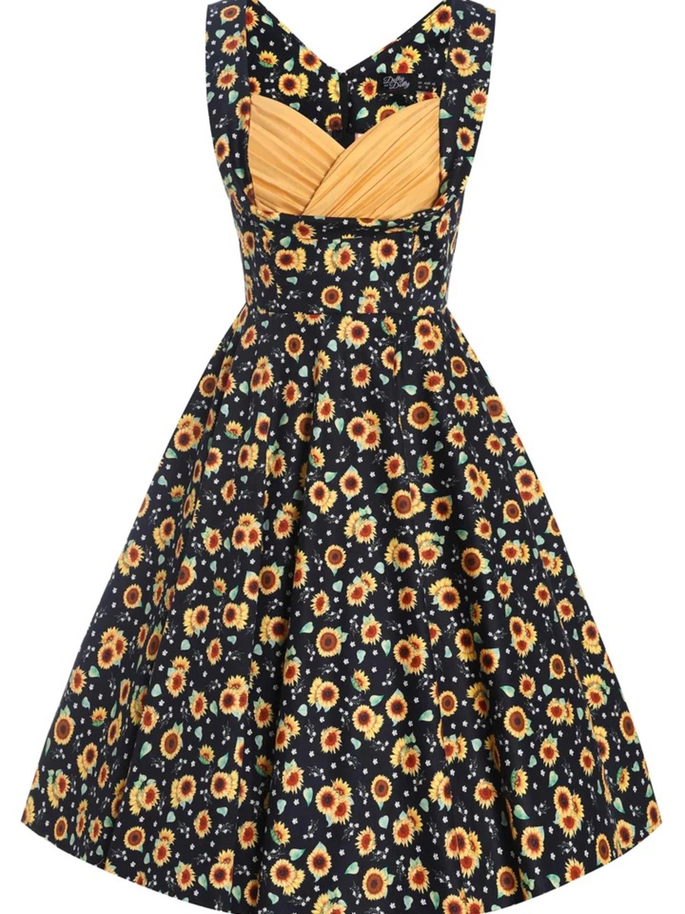 Dolly and Dotty Grace black Sunflower Pleated Bust rockabilly pinup Dress sz 10